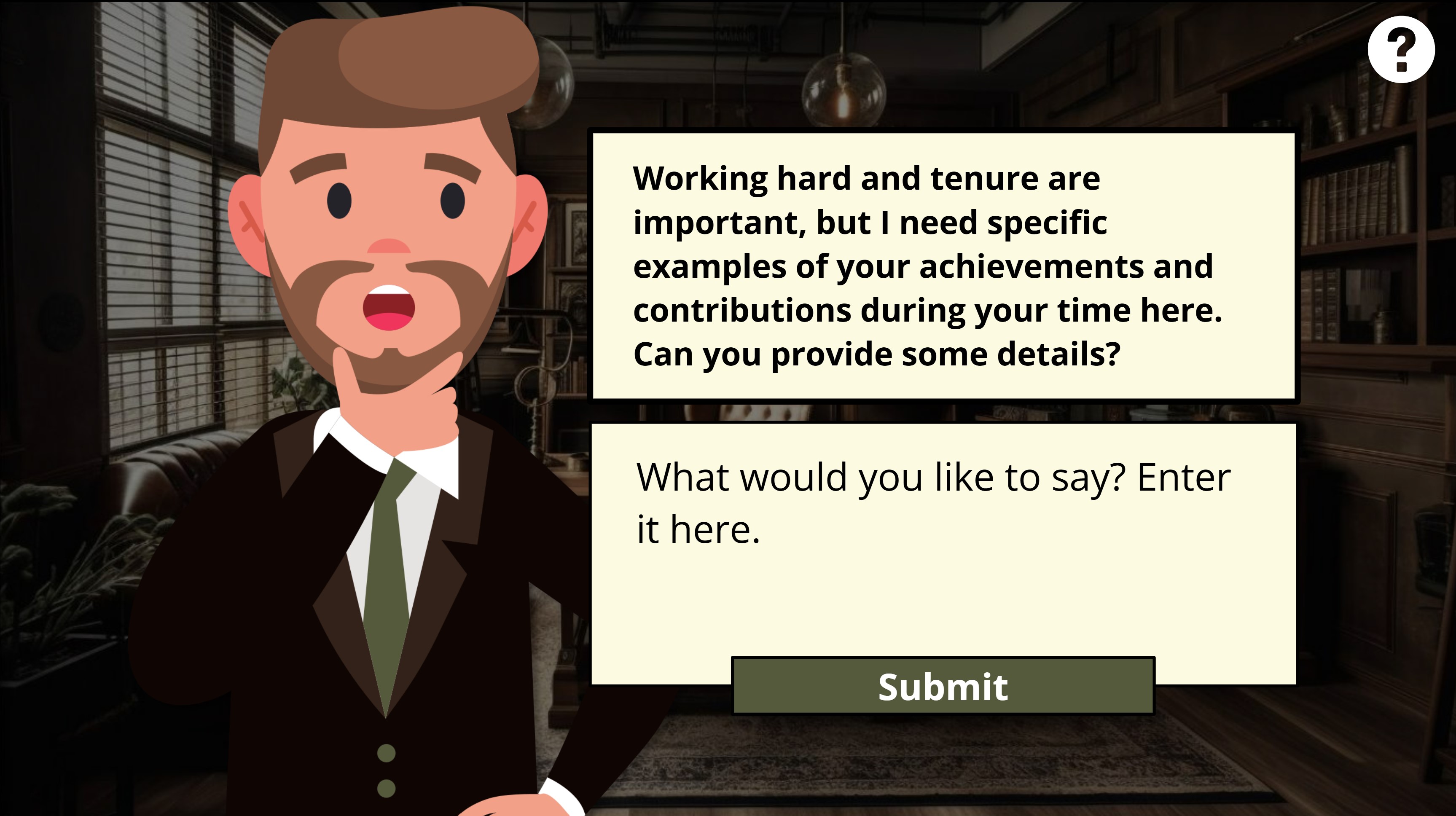The original prototype's manager with a concerned expression, asking for specific examples